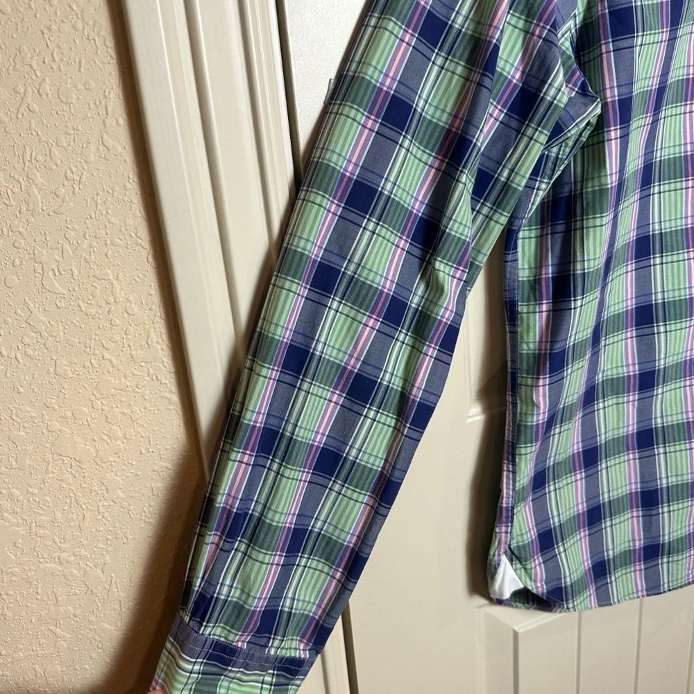 Brooks Brothers Button Up Shirt XXL Long Sleeve Blue Green Plaid 100% Cotton